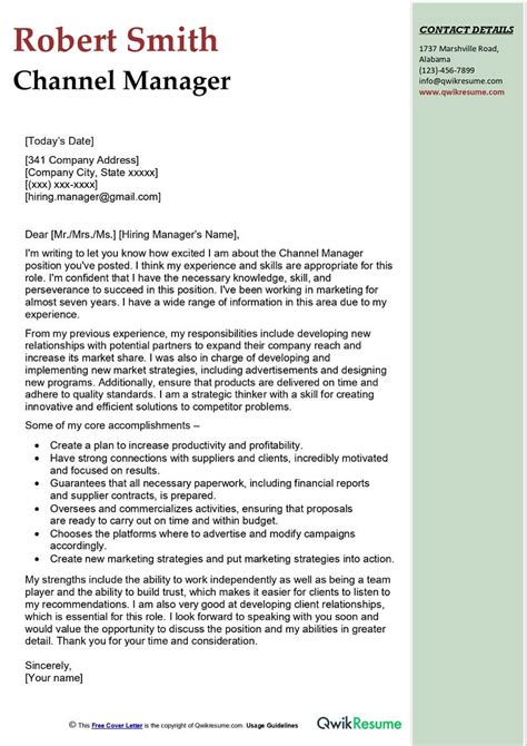 cover letter for chanel|Best Channel Manager Cover Letter Example for 2023 .